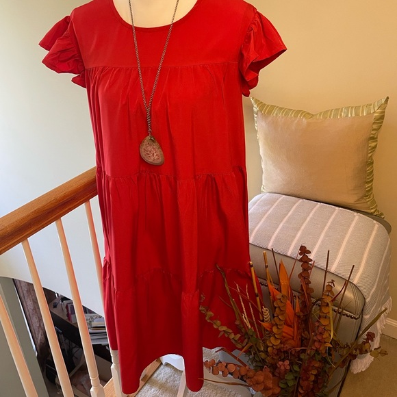 Dresses & Skirts - Red Ruffled Sleeve Dress